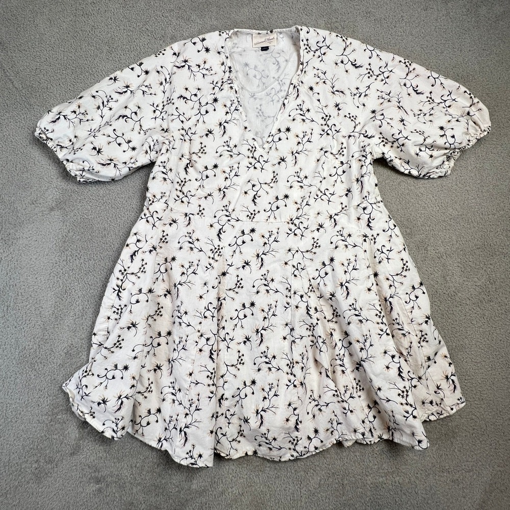Cottagecore Floral Mini Dress Womens Large Puff Sleeve V Neck Boho Prairie
